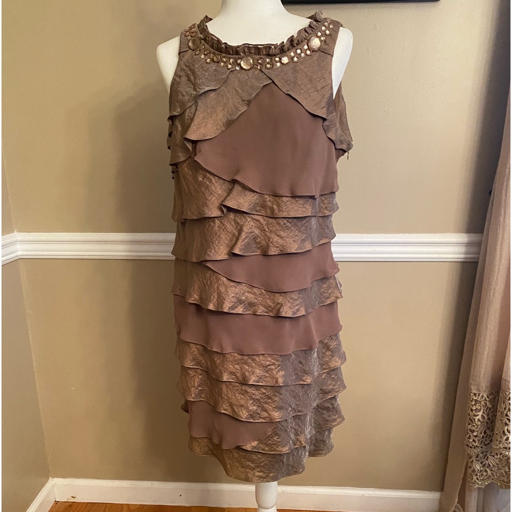 S.L. Fashions Tiered Shimmer Shift Dress with matching purse